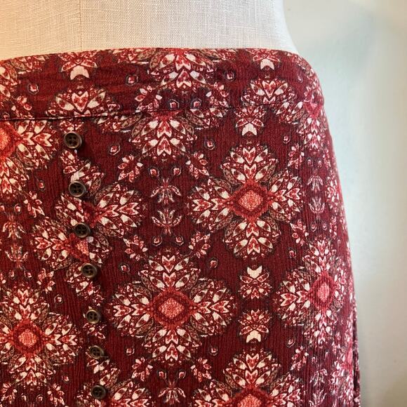 Earthbound Indie Boho Printed Faux Button Front Slit Maxi Skirt Size XL - Picture 4 of 9